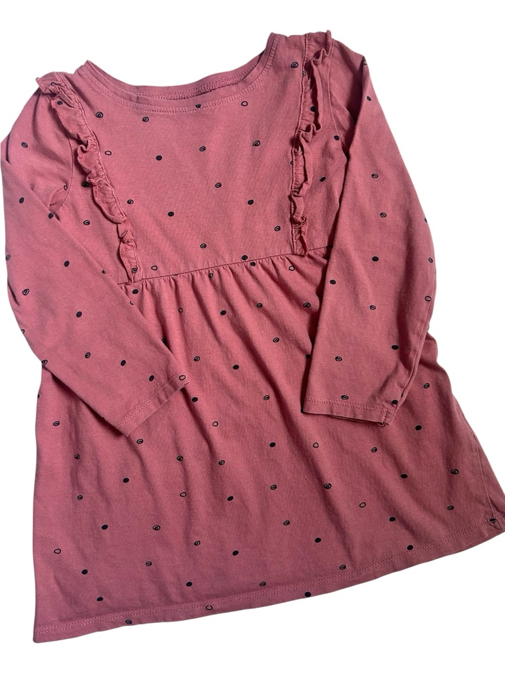 Girls' Rose Pink Long Sleeve Ruffle Abstract Dot Dress